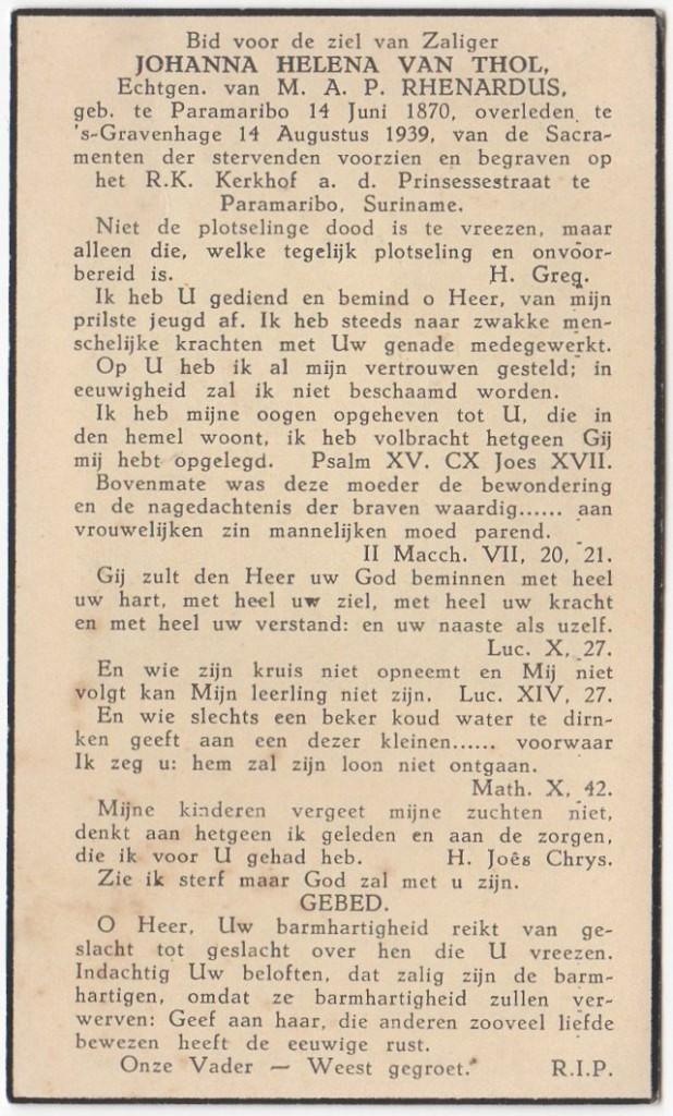 Johanna Helena van Thol 1870 Paramaribo + 1939 Den Haag, Verzamelen, Verzenden