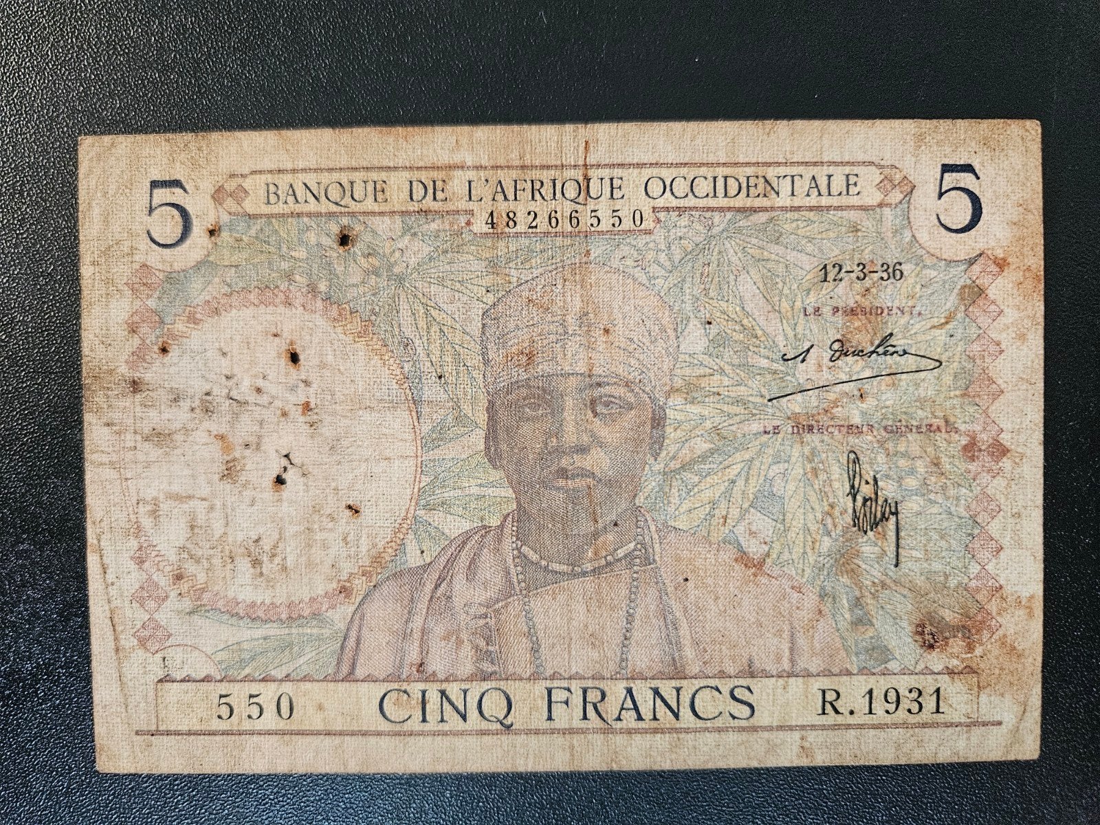 Frans West Afrika pick 21 1936, Postzegels en Munten, Bankbiljetten | Afrika, Ophalen of Verzenden, Overige landen, Los biljet