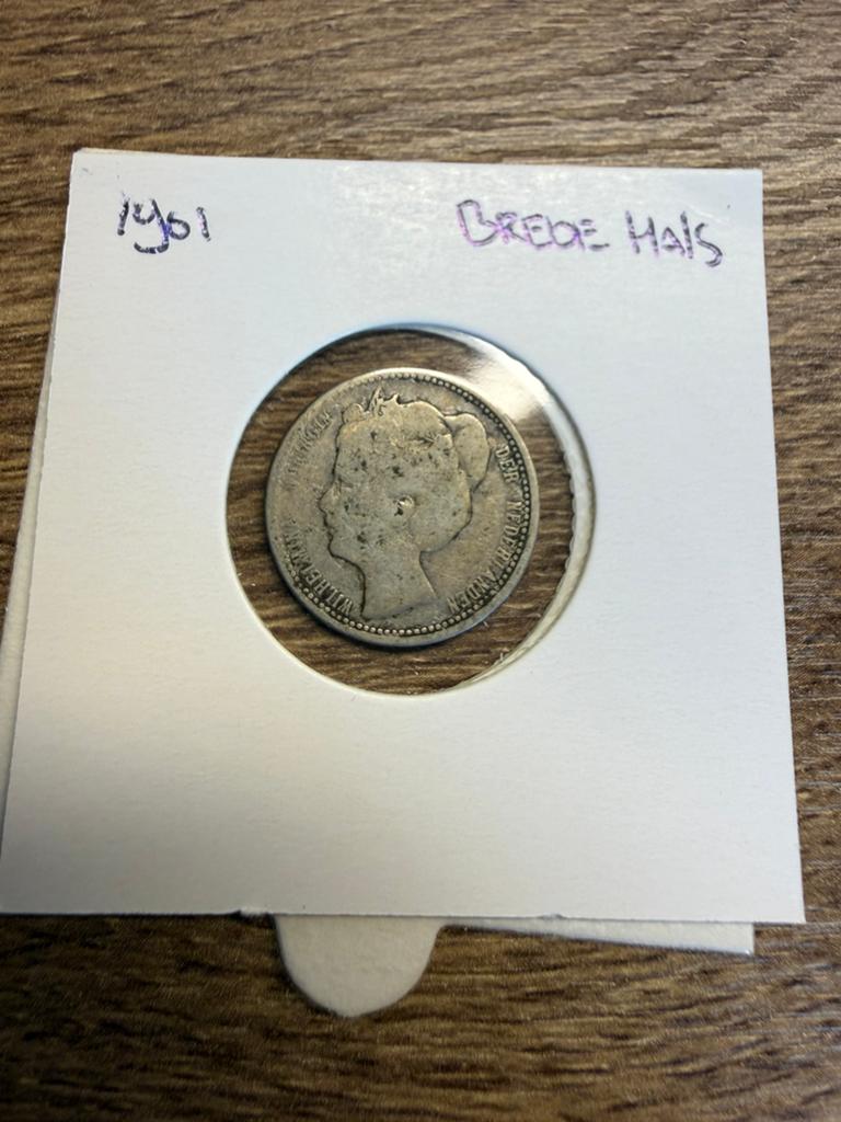 Kwartje brede hals 1901 Wilhelmina, Zilver, 25 cent, Ophalen of Verzenden, Koningin Wilhelmina