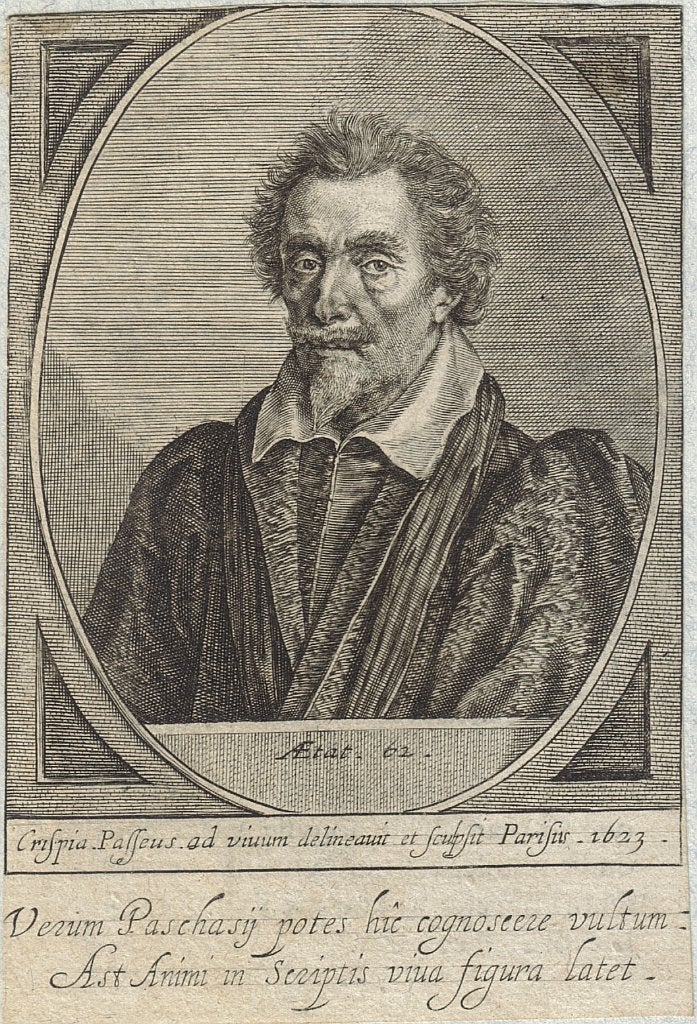 Chrispijn de Passe gravure "Zelfportret", 1623, met oplegvel, Ophalen, Portret, 1600 - 1699, Origineel