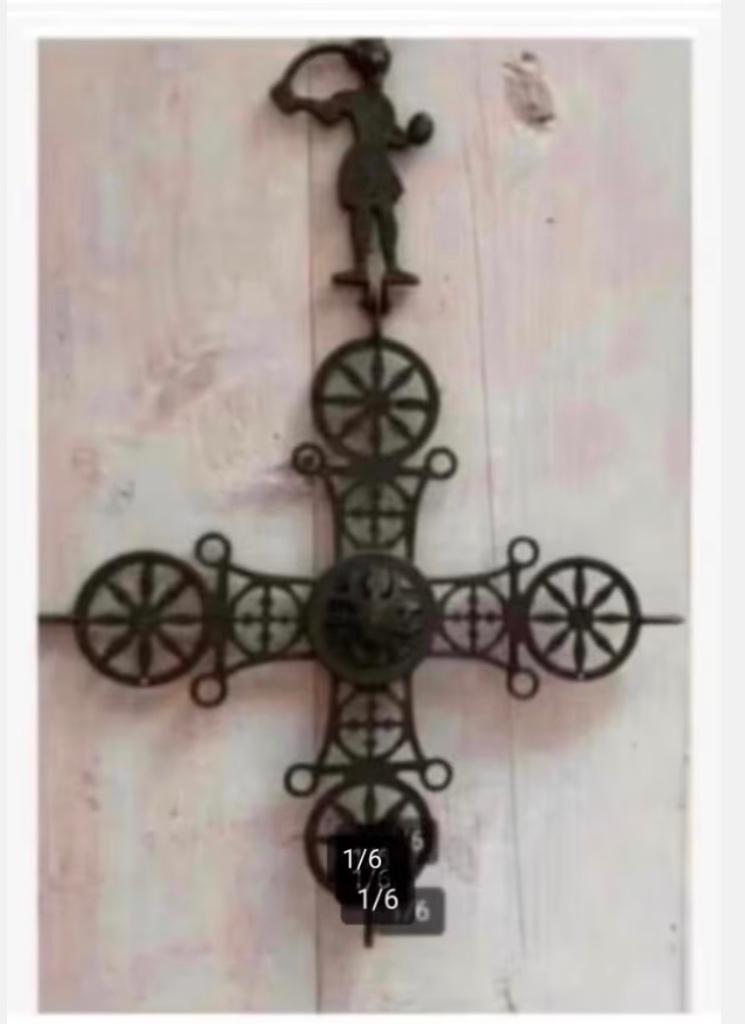 Religie Byzantijns kruis, metaal, 49 cm hg x 30 cm br., Antiek en Kunst, Antiek | Religie, Ophalen of Verzenden