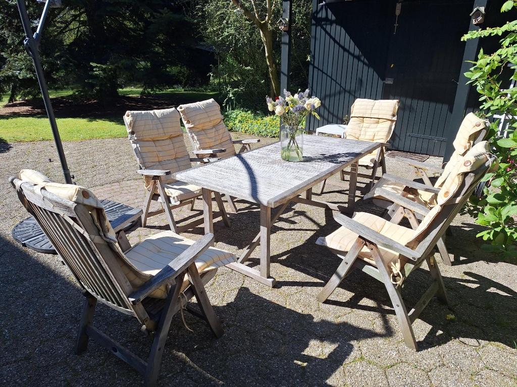 Queen´s teak tuinset, Tuin en Terras, Ophalen, Gebruikt, 6 zitplaatsen, Teakhout