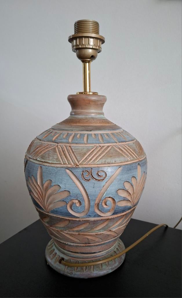 Lampvoet lampenvoet aardewerk met inkervingen, Ophalen of Verzenden, Gebruikt, Minder dan 50 cm