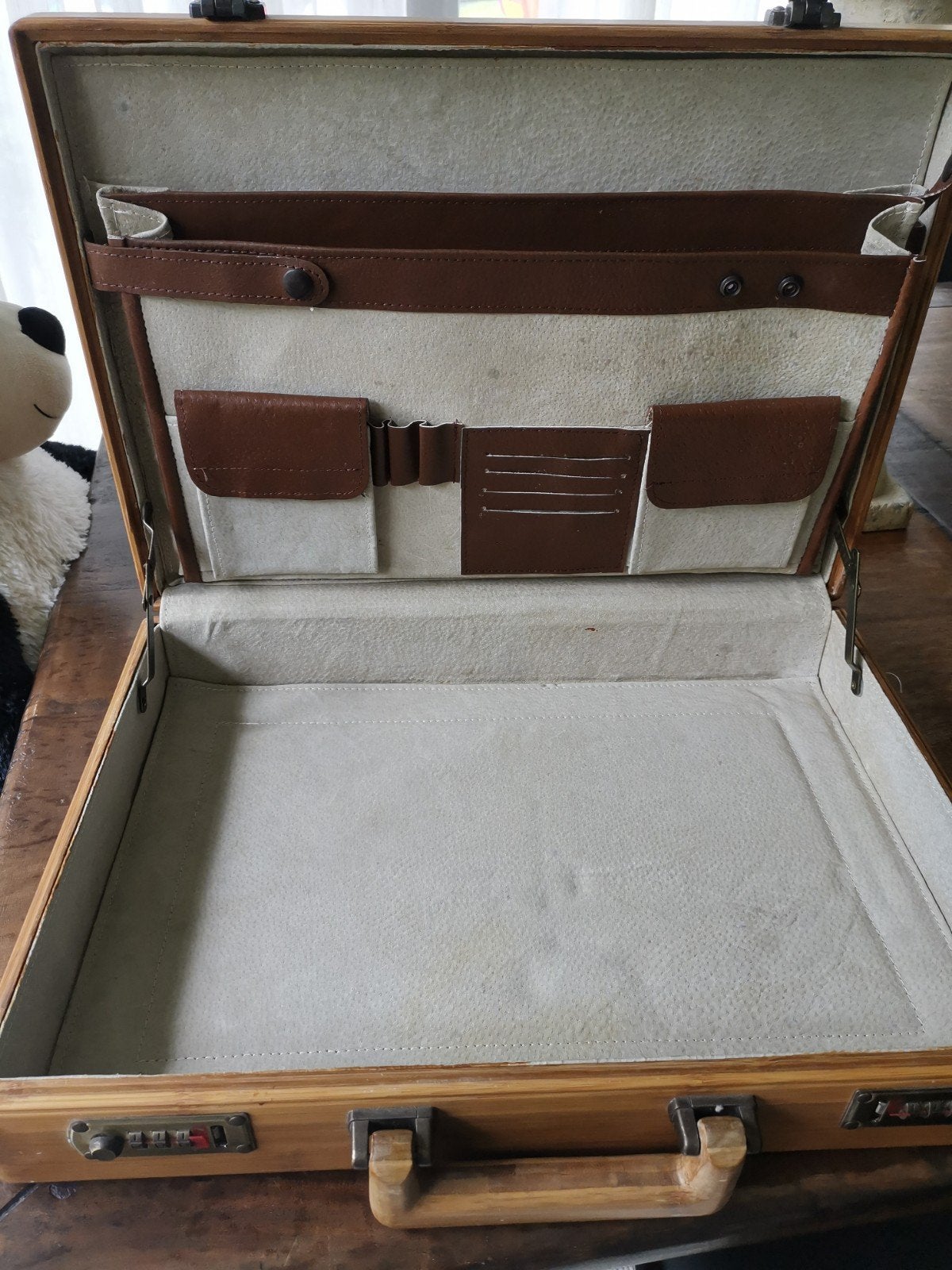 Vintage Houten Aktetas met Combinatieslot, Ophalen
