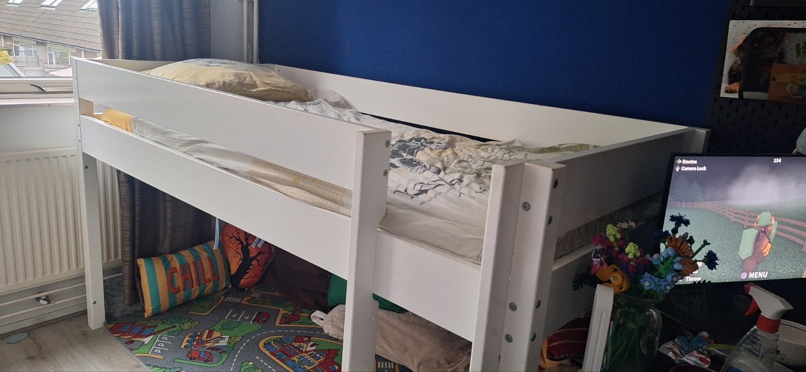 Witte halfhoogslaper met ladder, Ophalen, Gebruikt, 90 cm, Eenpersoons