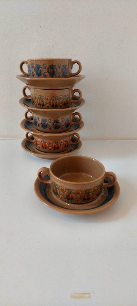 Vintage set van 5 soep kommen schotels Jaren 70 aardewerk, Eu, Overige merken, Eu, Vintage