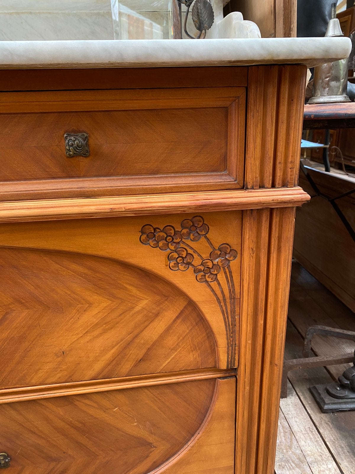Een Art Nouveau commode kast met marmer en spiegel, Antiek en Kunst, Ophalen