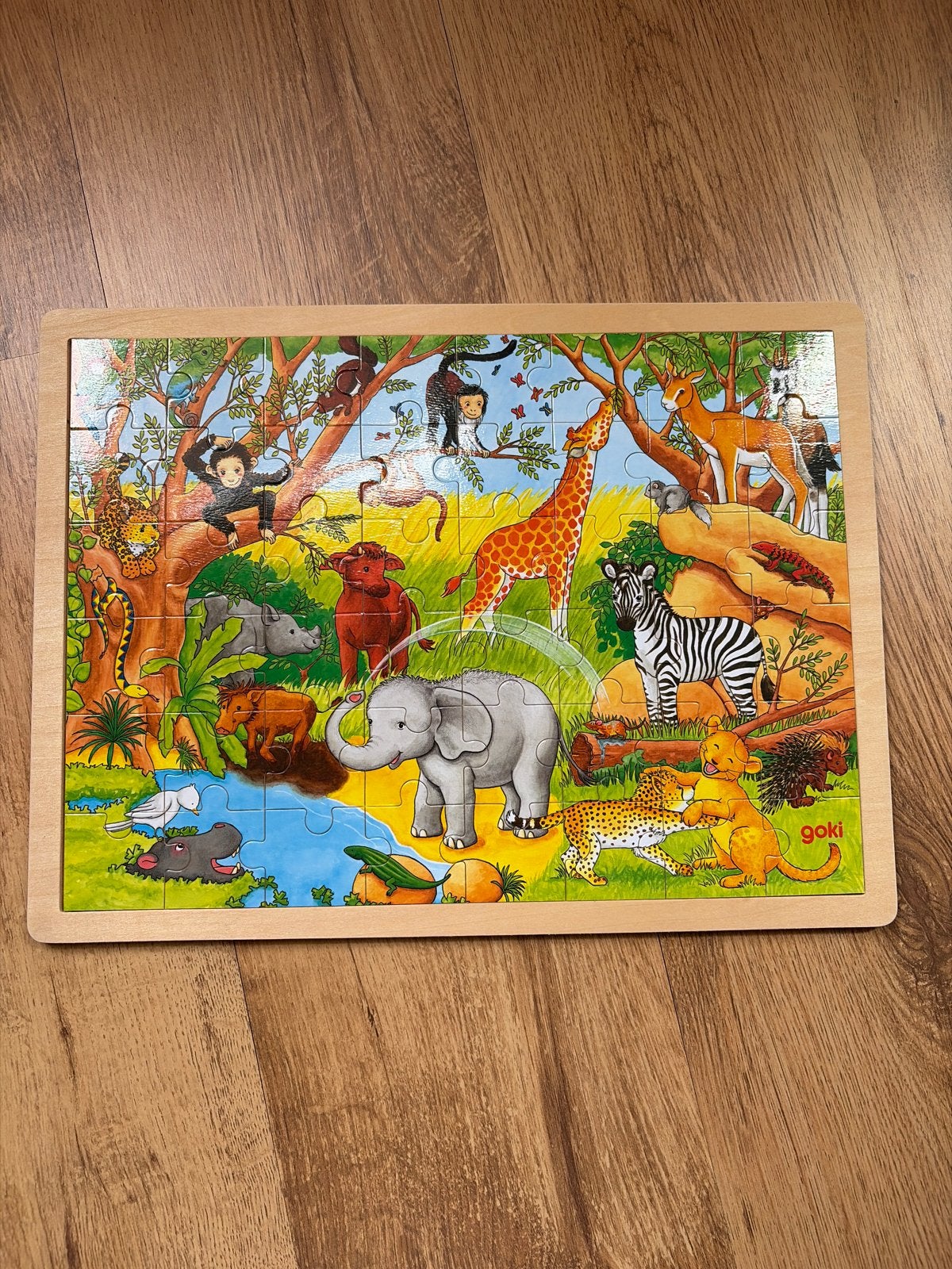 Goki houten puzzel Afrika, Ophalen of Verzenden, 10 tot 50 stukjes, Zo goed als nieuw, Van hout