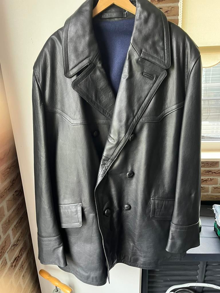 Vintage (oldtimer motor) leren jas zwart (L), Ophalen of Verzenden, Kleding of Schoenen