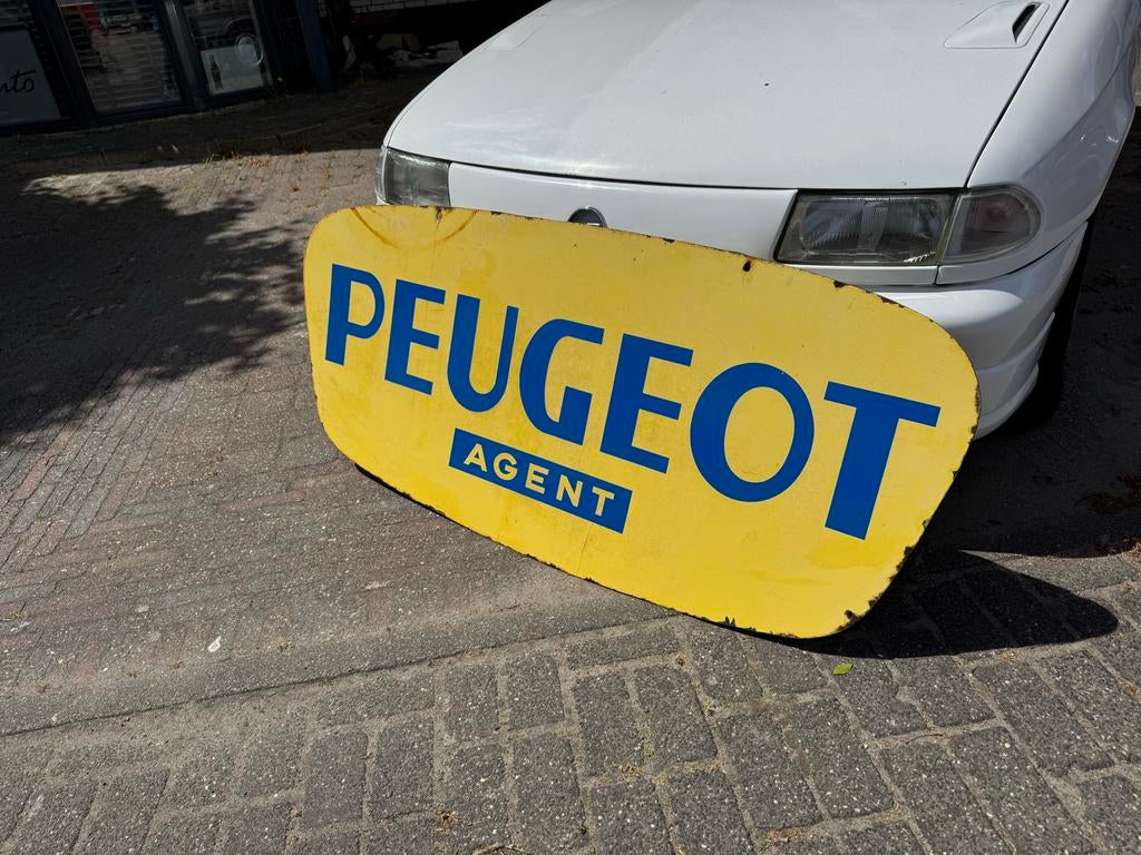Vintage Peugeot Agent Emaille Reclamebord, Ophalen