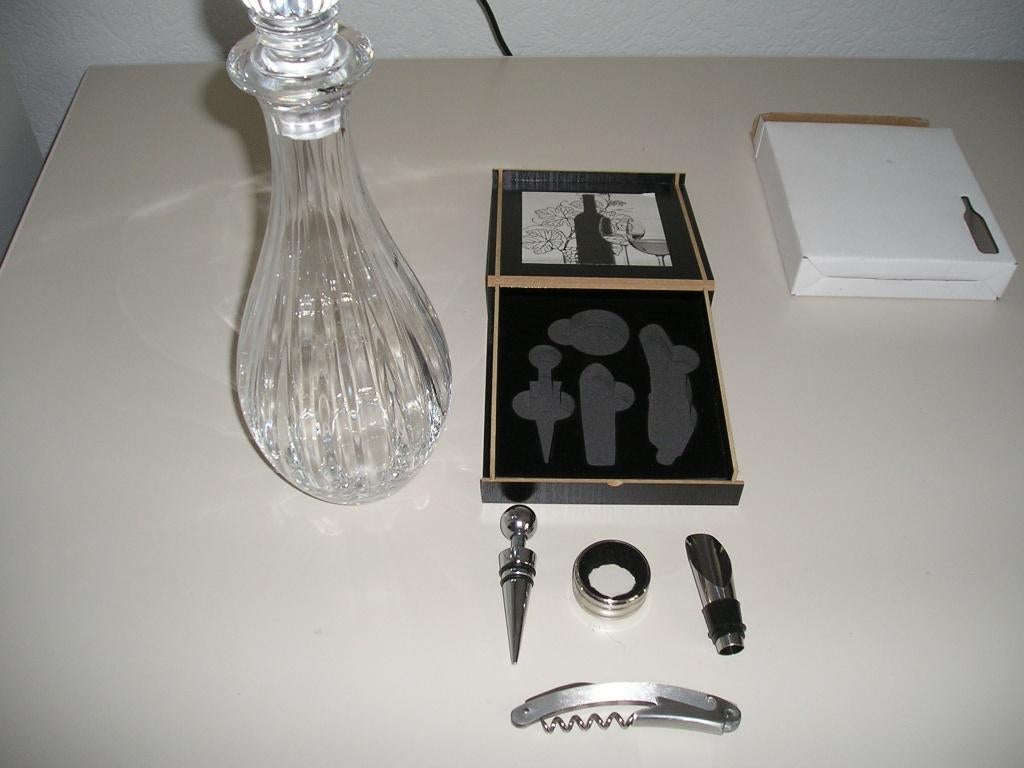 Wijn karaf met wijn accessoires, Antiek en Kunst, Ophalen of Verzenden