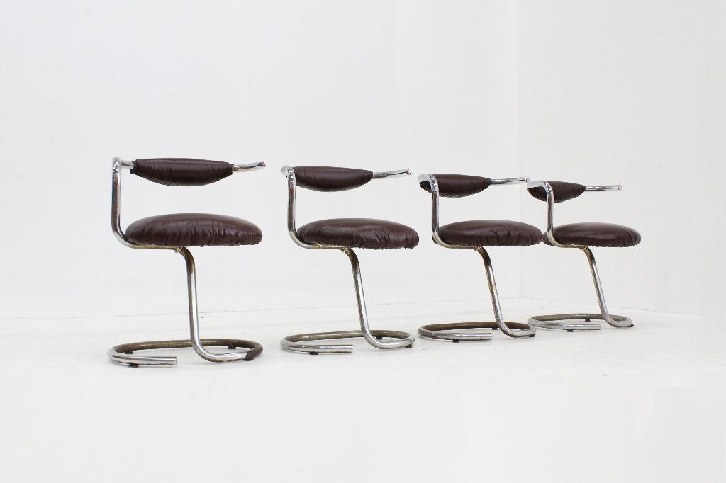 Vintage eetkamer stoelen model Cobra  Giotto Stoppino, Gebruikt, Bruin, Design, Ophalen of Verzenden