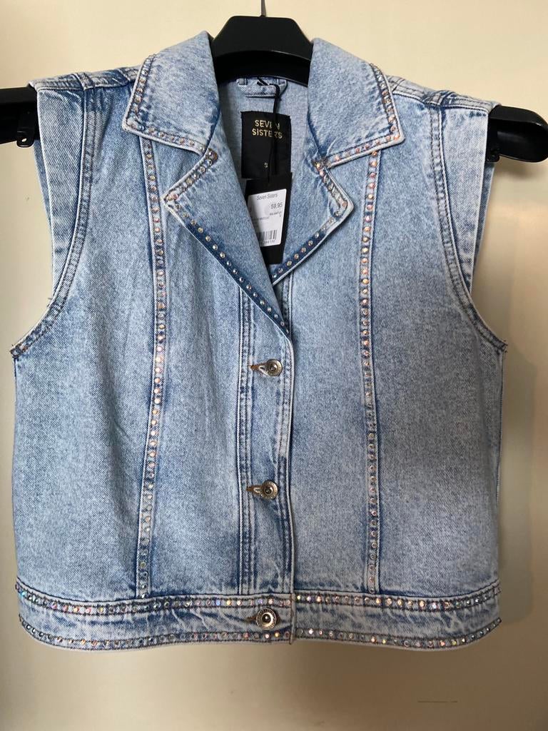 Jeans spijker gilet met swaroski, Verzenden, Nieuw, Maat 38/40 (M), Blauw