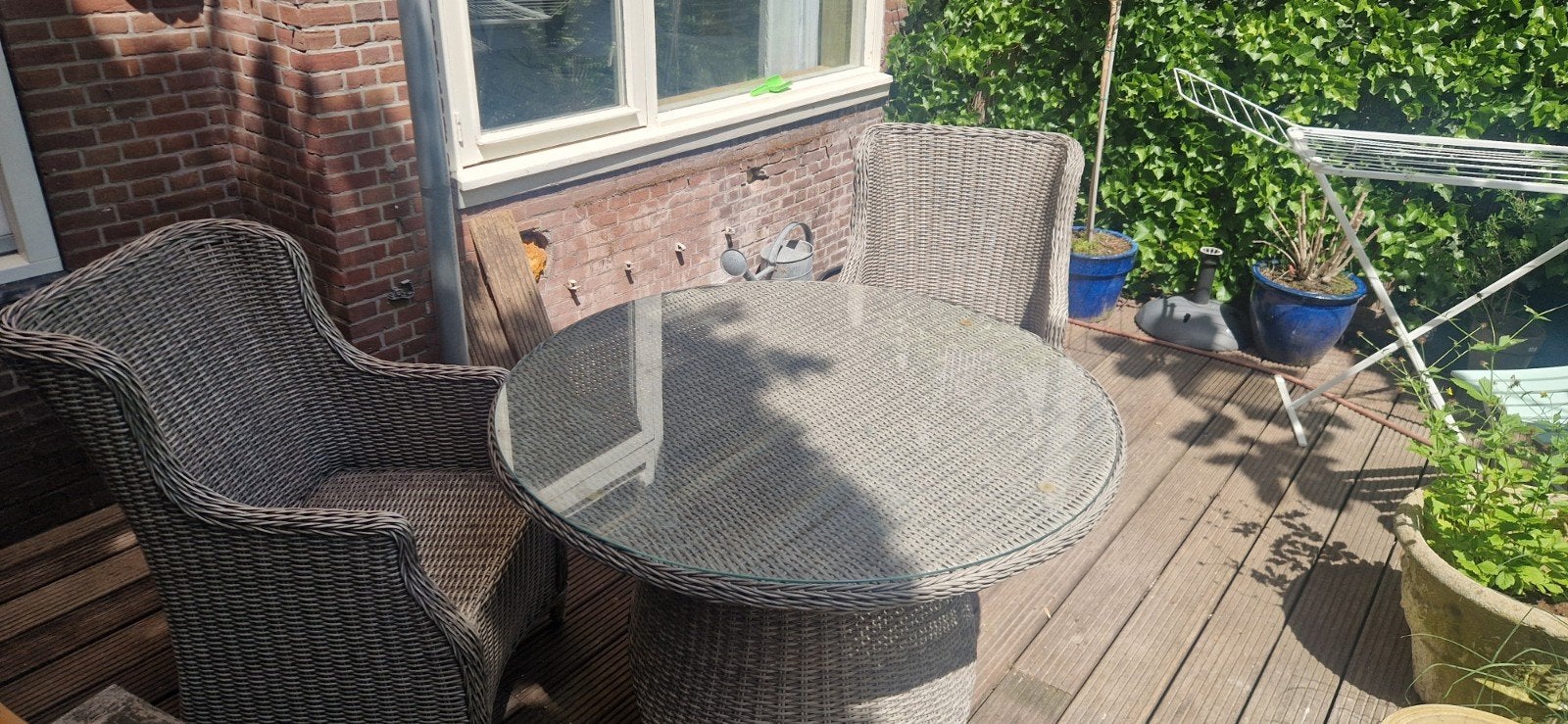 AVH-Collectie Bilbao Riccione tuinset 110 cm rond 3-delig, Tuin en Terras, Gebruikt, Wicker, Tuinset, Eettafel
