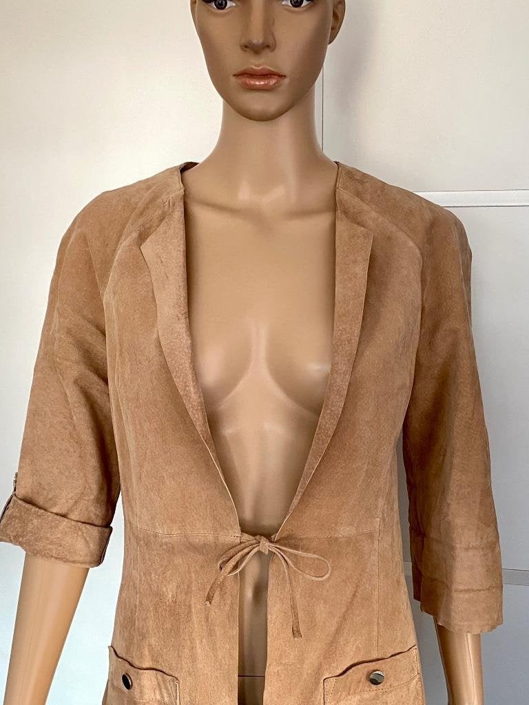 J115 Rino & Pelle mt. 36=S echt-leren lang jasje vest blazer, Beige, Ophalen of Verzenden, Zo goed als nieuw, Jasje