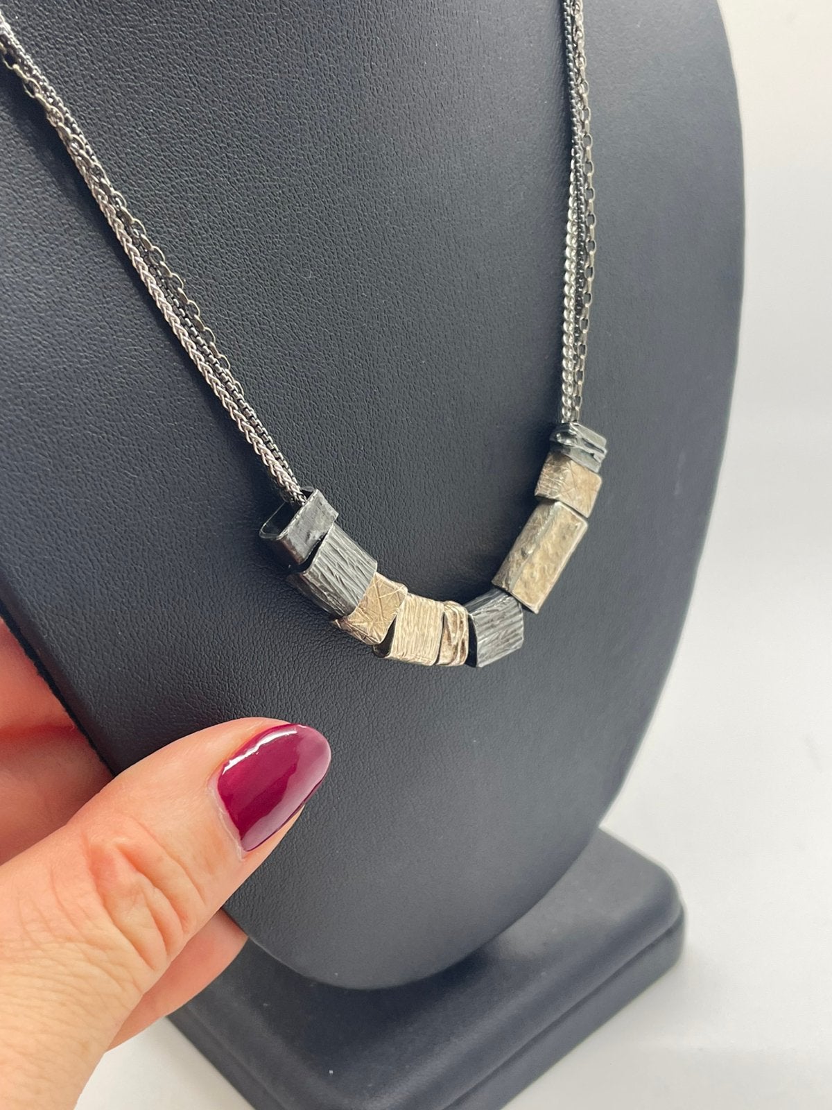 F850 Prachtig zilveren JEH jewels collier met blokjes, Verstelbaar, Ophalen of Verzenden, X, Zilver