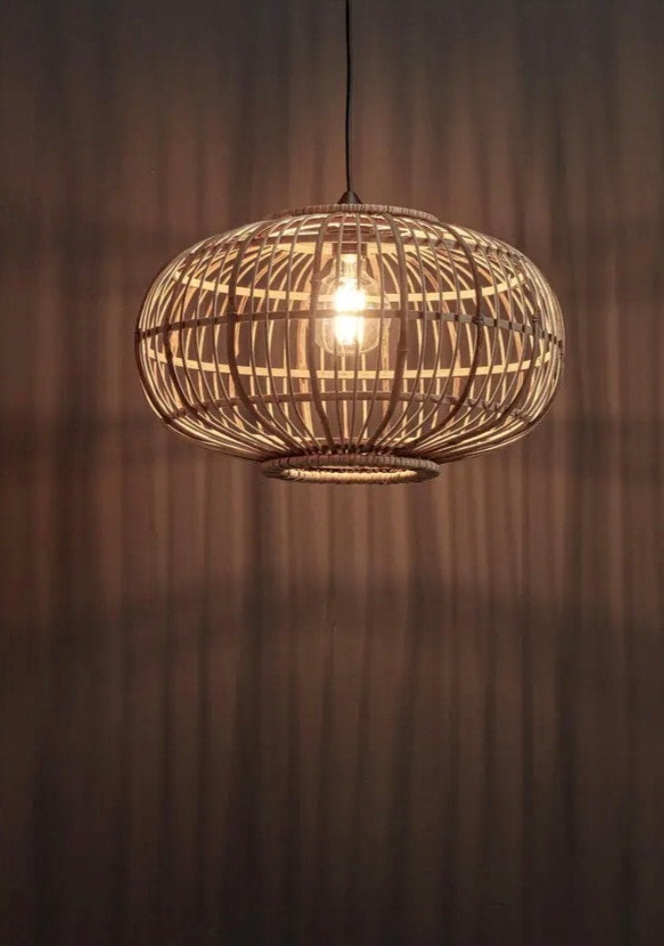 Hanglamp bamboe (type Boreas Naturel van Kwantum), Ophalen, Zo goed als nieuw, Natuurlijk materiaal, E27 (groot)