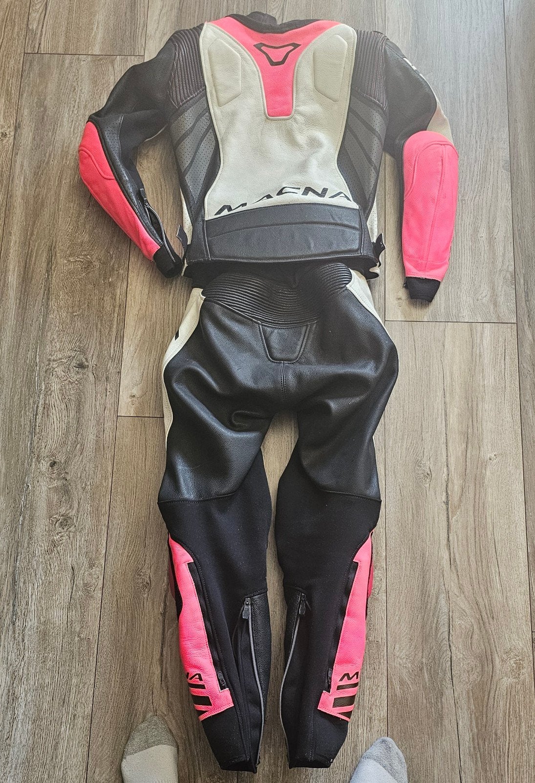 Macna motorpak dames - leer, zwart/wit/roze, maat S, Ophalen, Dames, Combipak, Macna