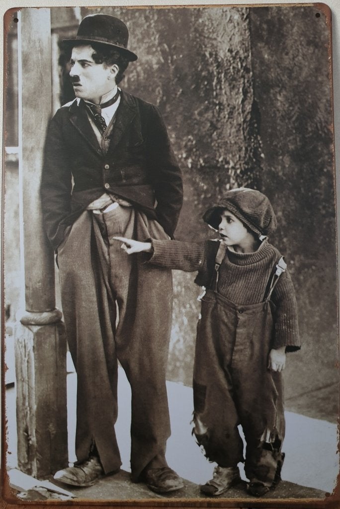 Charlie Chaplin with kid reclamebord van metaal wandbord, Huis en Inrichting, Woonaccessoires | Wanddecoraties, Info@deconoord.nl