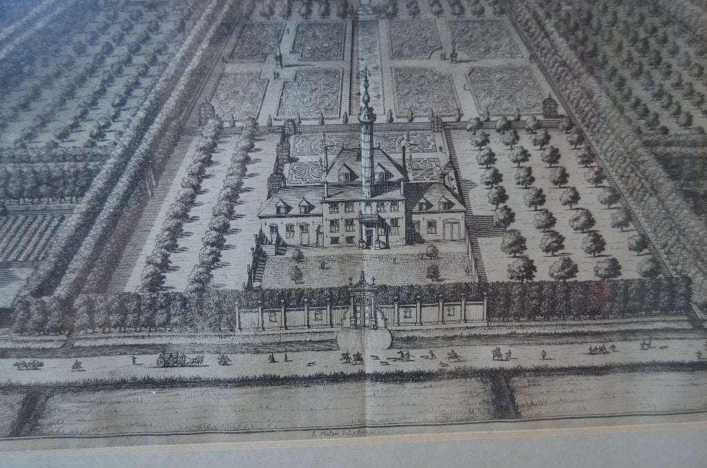 Kopergravure 'T Huys Steenhove' Smallegange 1696, Gravure, 37 cm, Landschap, Ingelijst