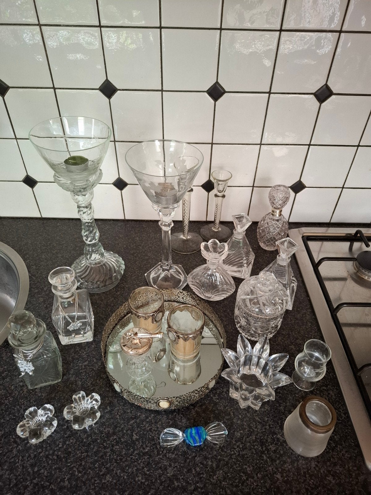 Kandelaar glas potje sier, Ophalen of Verzenden