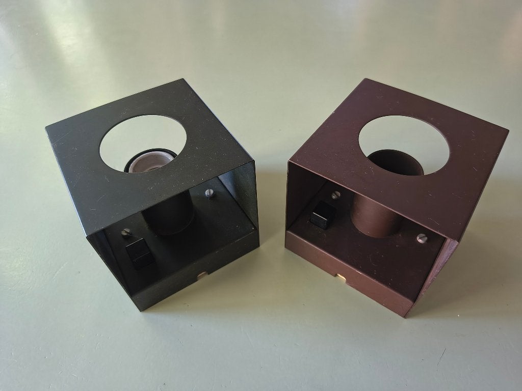 2x Philips Vintage Metalen Wandlamp Kubus Cube Lamp NWS-65, Gebruikt, Philips, Metaal, Wandlamp