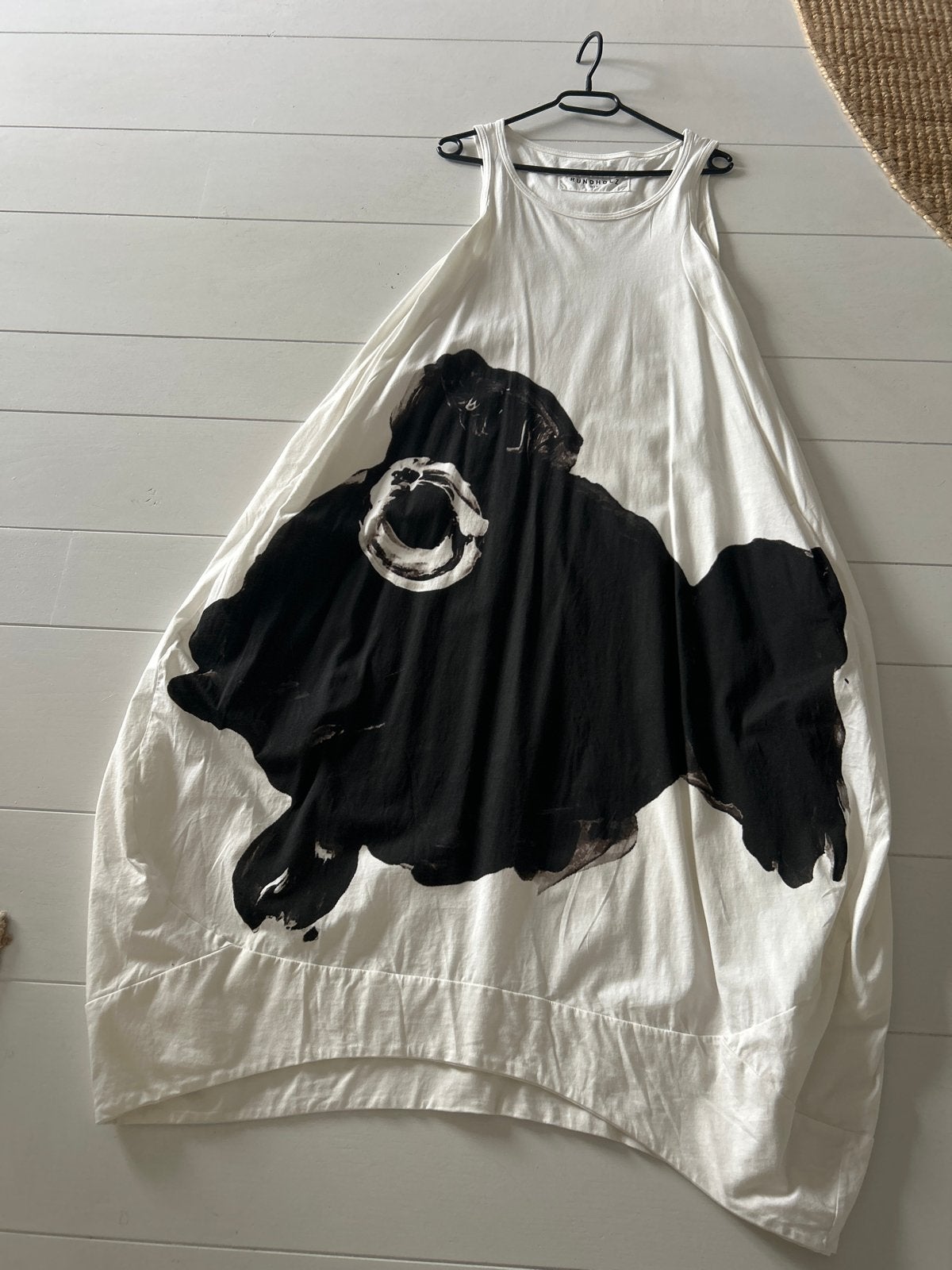 Rundholz Dip Katoenen Zomerjurk - Wit met Zwart Print, Wit, Nieuw, Ophalen of Verzenden, Maat 36 (S)