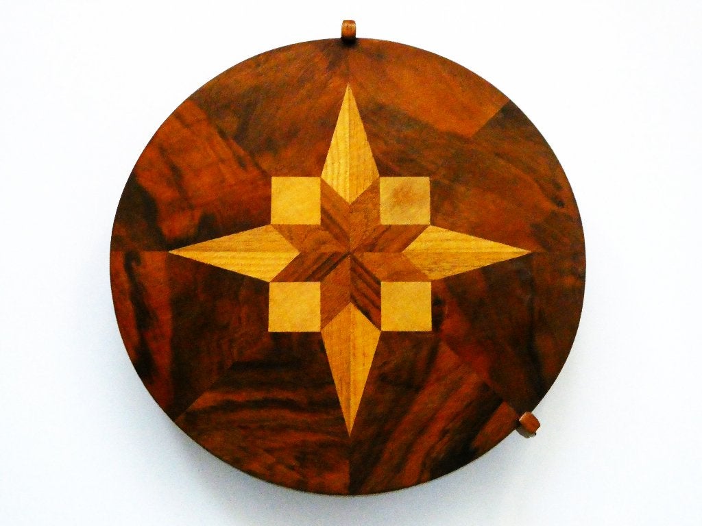Intarsia decoratief draaibare / Lazy Susan dienblad schaal, Ophalen of Verzenden, Handgemaakt, 20 - 50 cm, Hout