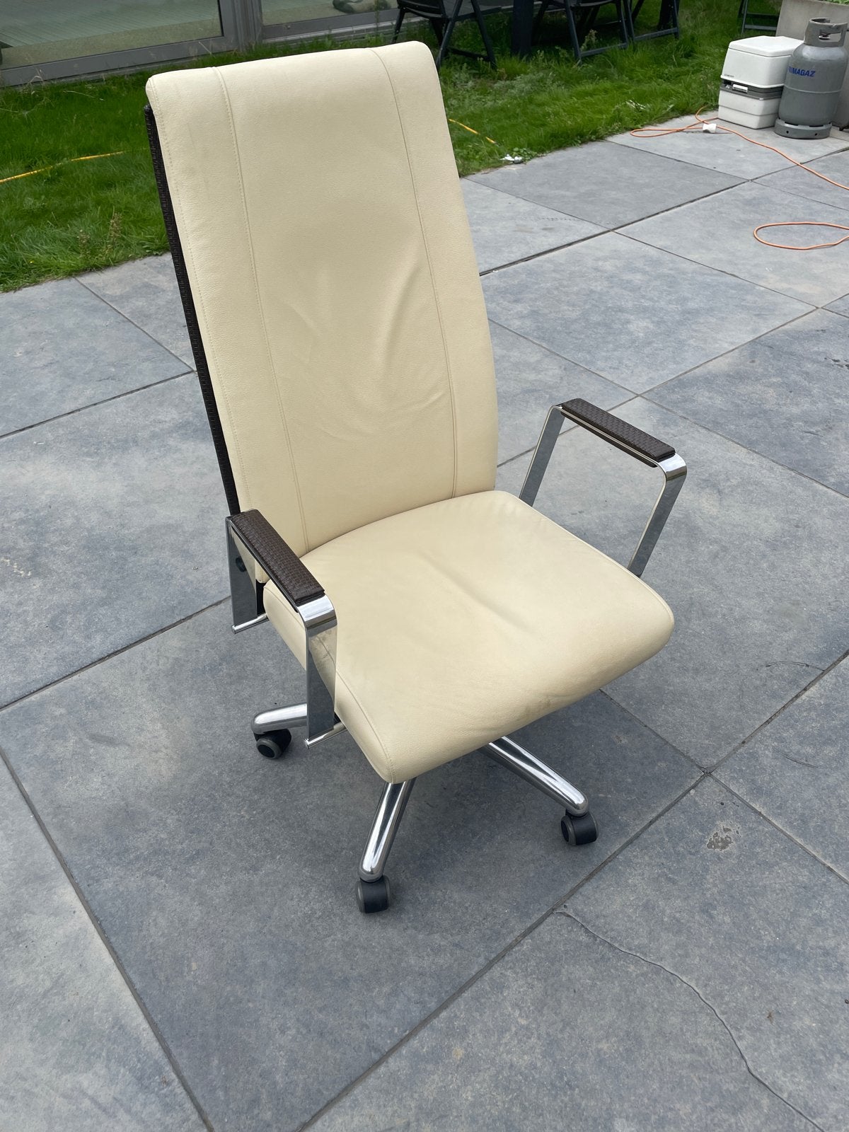 Design Luxe leren Bureaustoel vintage, Ophalen, Beige, Zo goed als nieuw, Bureaustoel