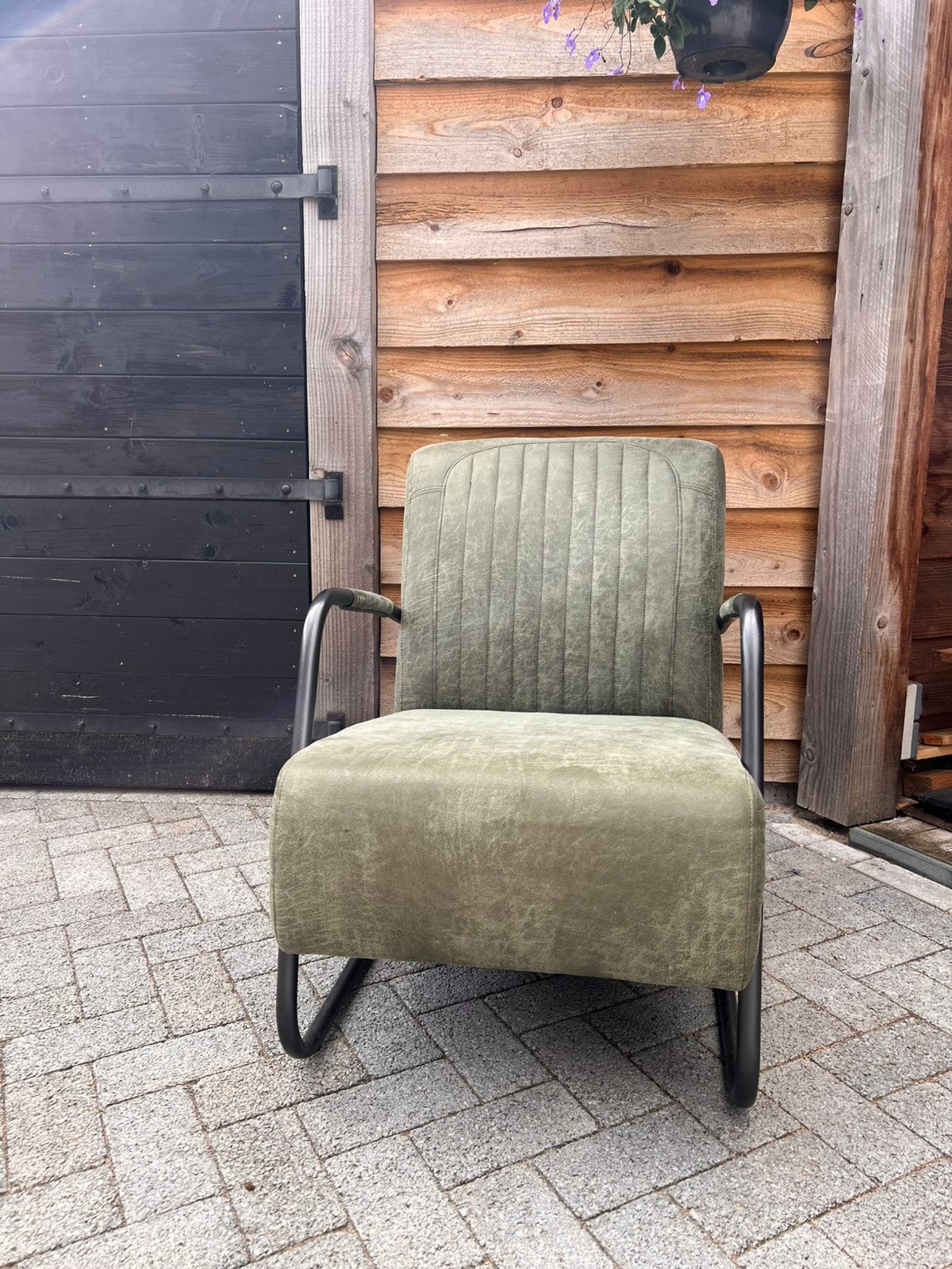 Stof nep leren stoel fauteuil. Groen., Huis en Inrichting, Fauteuils, Ophalen, 75 tot 100 cm, Zo goed als nieuw, Stof