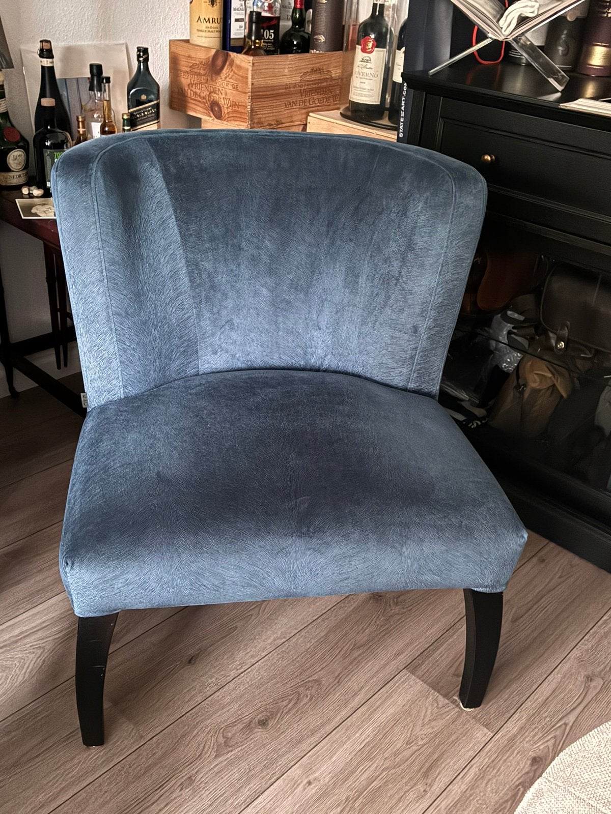 Uniek excl Keyser en Co design fauteuil nwstaat blue velvet, Ophalen, 75 tot 100 cm, Zo goed als nieuw, Modern / modern vintage