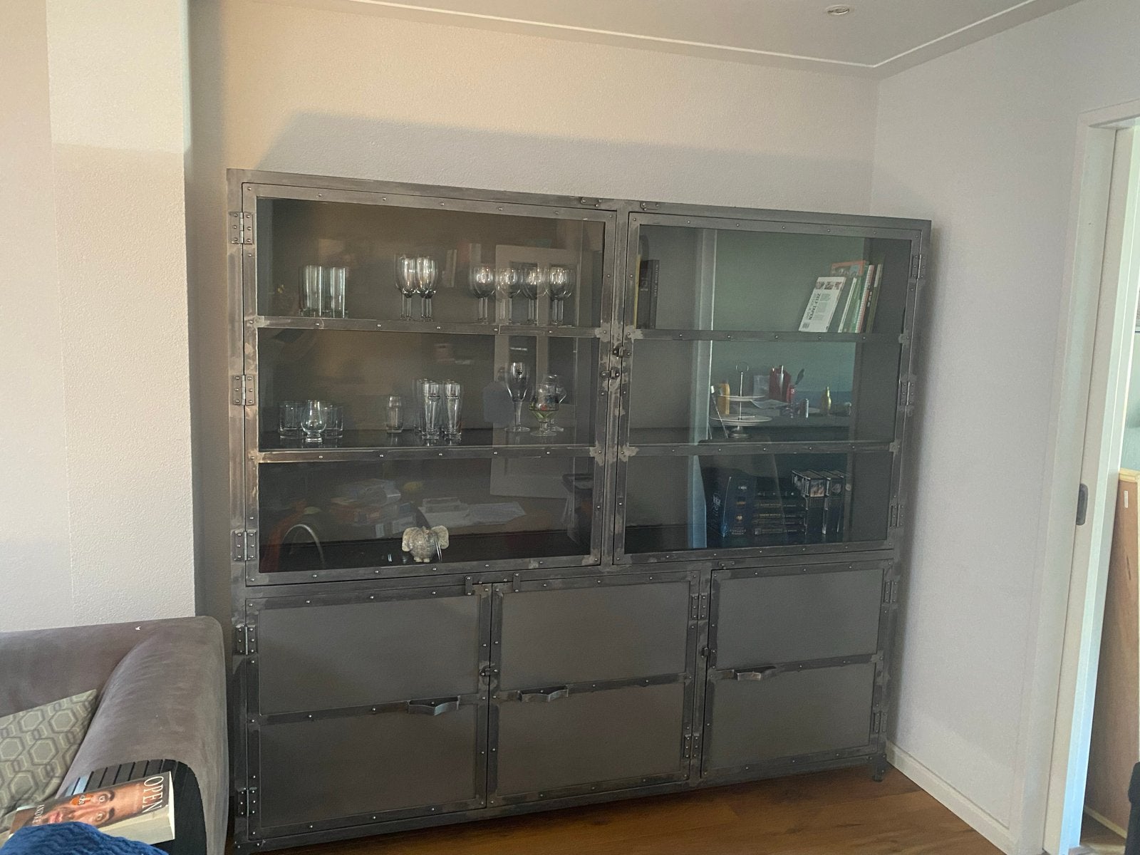 Industriële metalen kast met glazen deuren, Ophalen, Gebruikt, 200 cm of meer, Metaal