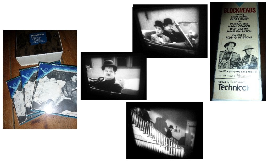 8mm film Laurel & Hardy BlockHeads 3x120mtr zw/w -, Ophalen of Verzenden, 8mm film