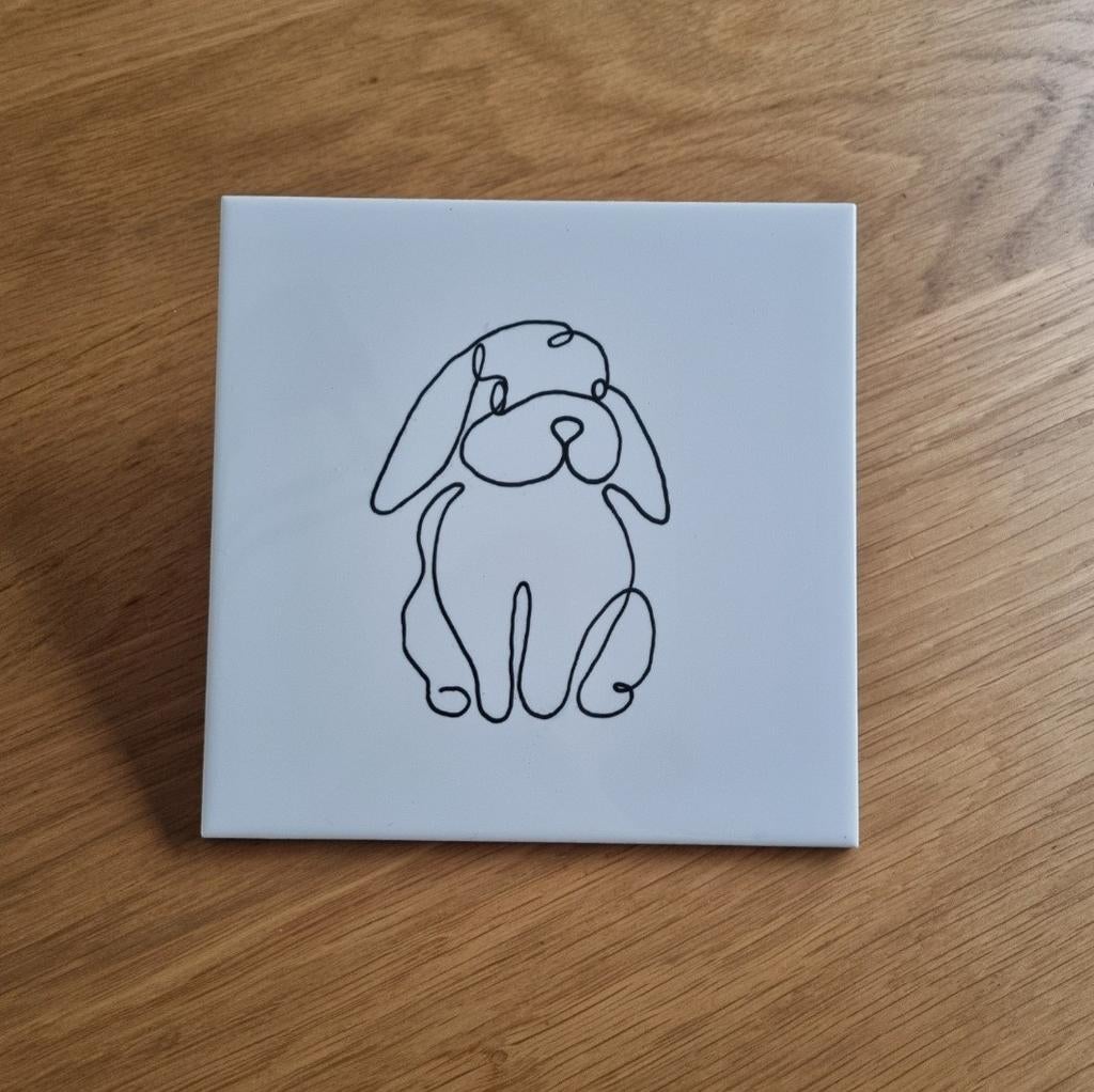 Tegeltje lijntekening lijn tekening konijn haas rabbit, Ophalen of Verzenden
