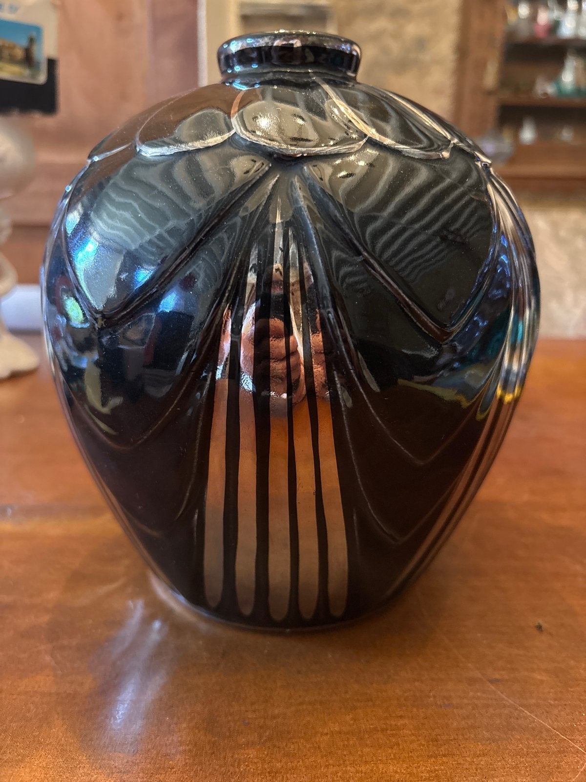 Art Deco vaas, zwart met zilveren accenten, 20 cm hoog, Ophalen of Verzenden