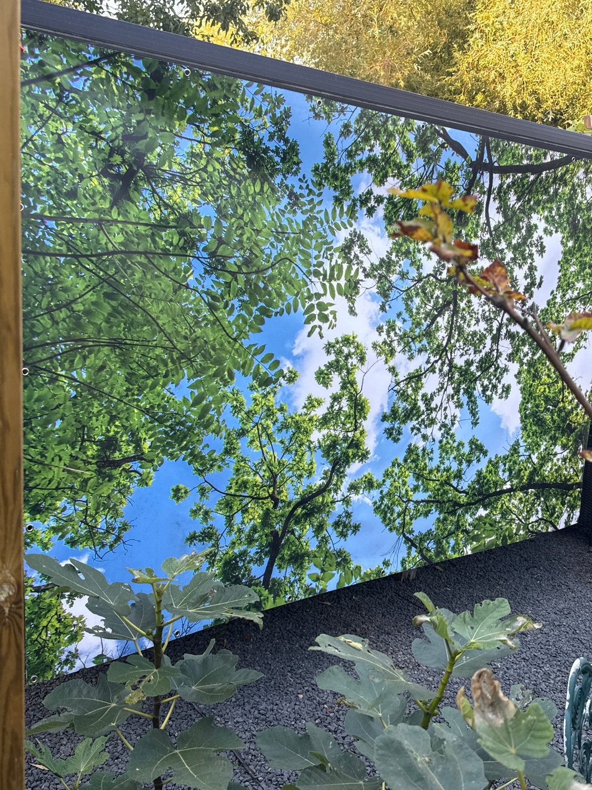Vinyl tuindoek met wolken en bomen (280x180 cm), Tuin en Terras, Ophalen, Zo goed als nieuw
