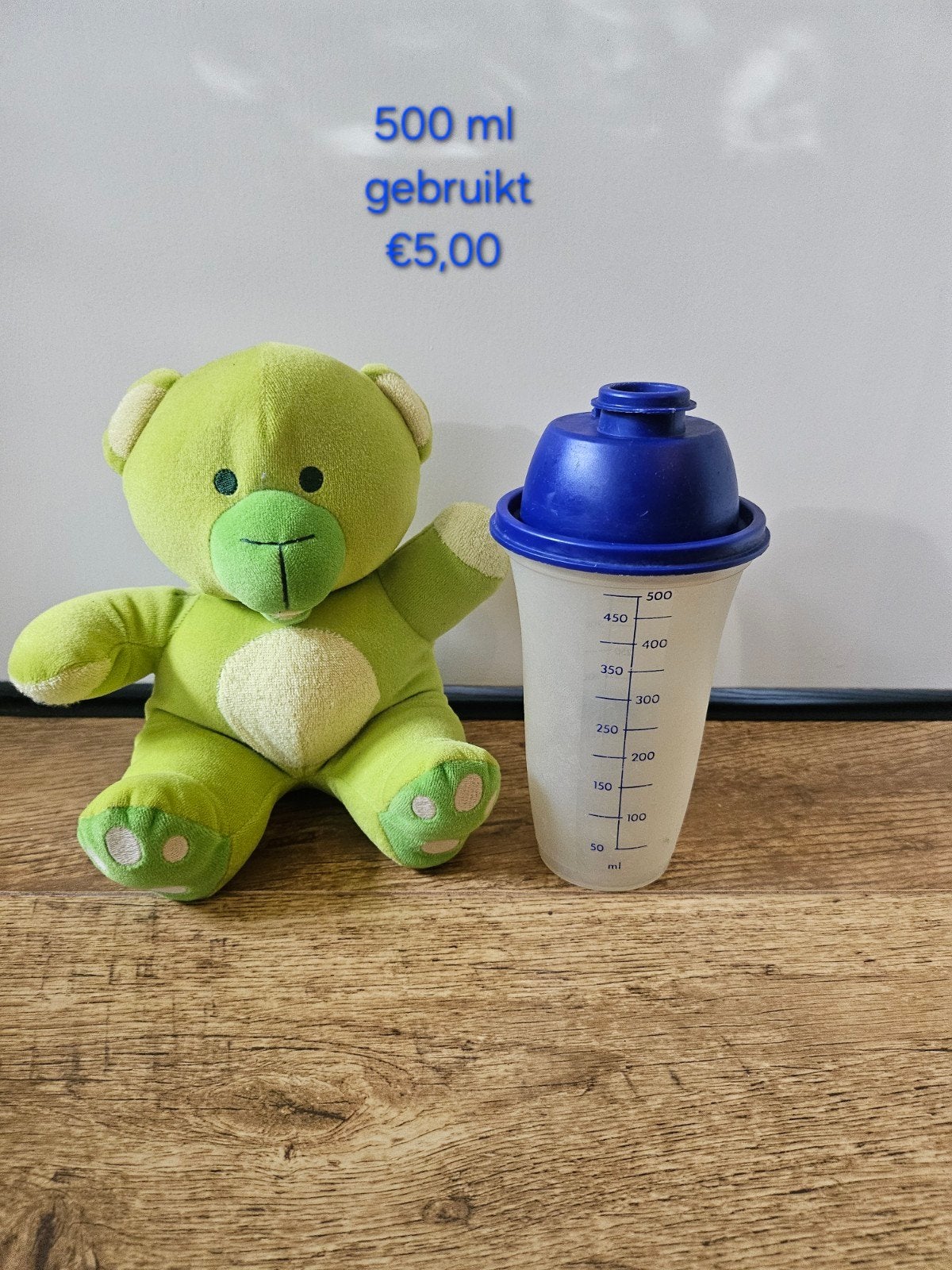 Tupperware blauwe shaker 500 ml, Gebruikt, Blauw, 500 ml, Ophalen of Verzenden