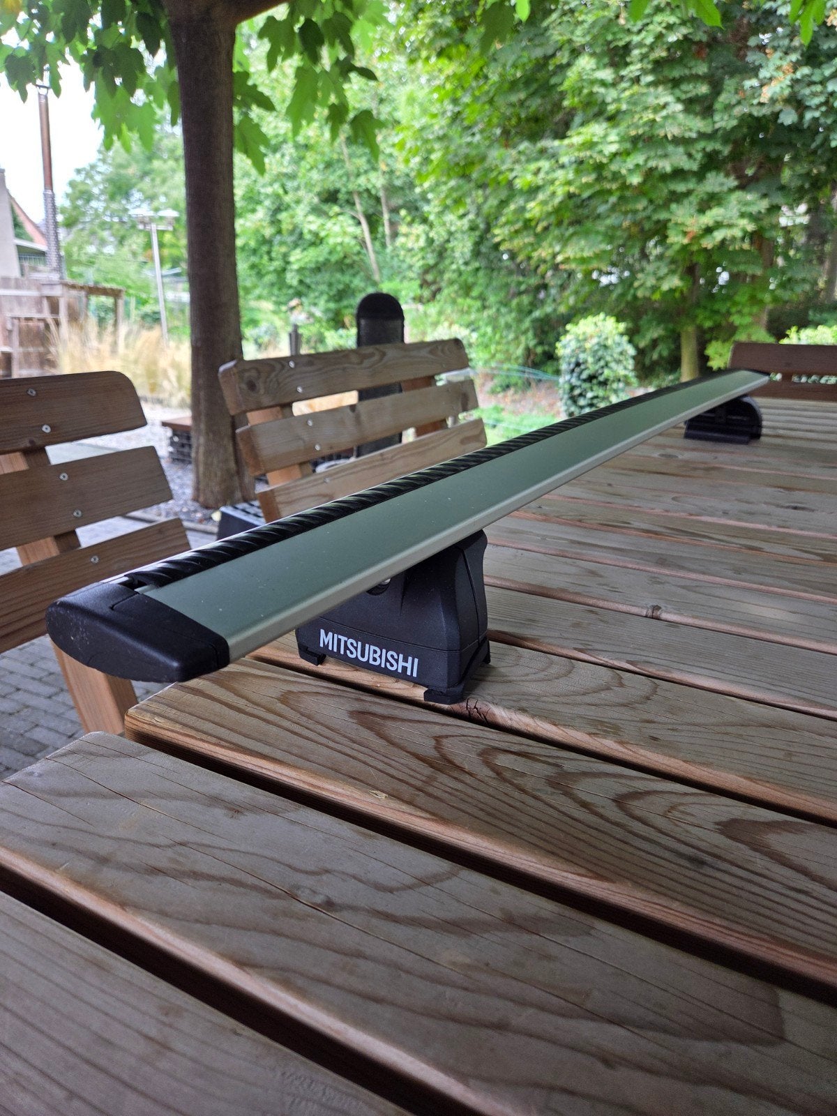Wingbar dakdragerset Mitsubischi PHEV, Tuin en Terras, Picknicktafels, Ophalen, Rechthoekig, Hout