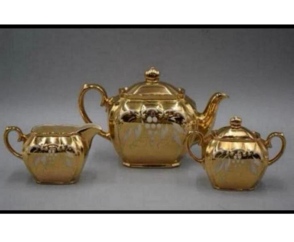 Sadler Gold Lustre 3 delige thee-set 1950 Zeldzaam + theepot, Ophalen of Verzenden