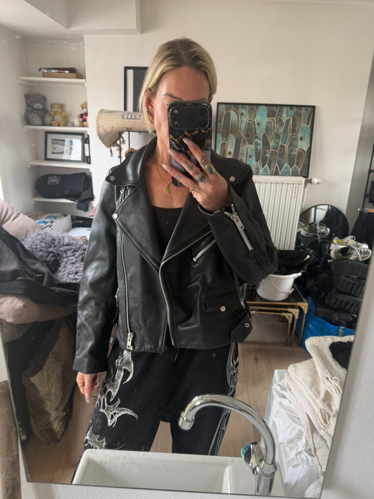 Weekday leren biker jack maat 40, Ophalen of Verzenden, Zo goed als nieuw, Maat 38/40 (M), Zwart