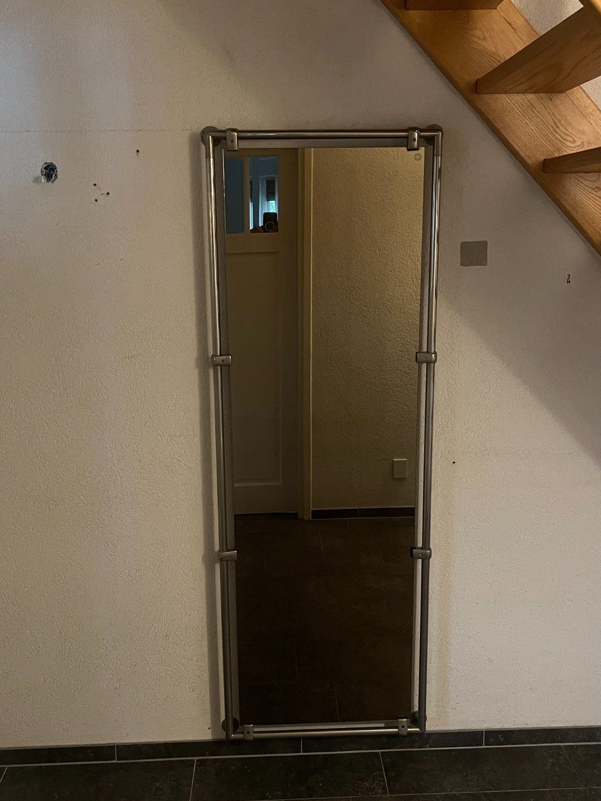 Vintage spiegel , buizenframe, grote spiegel, Ophalen, Gebruikt, 50 tot 100 cm, 150 tot 200 cm