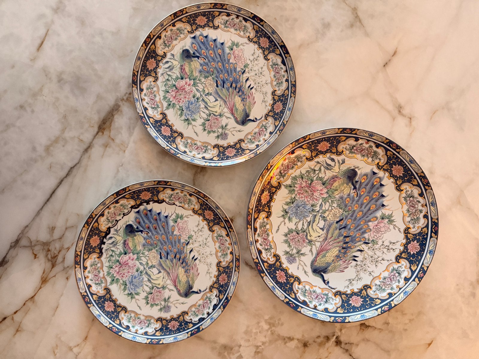 3 vintage borden met pauw Vaga, Antiek en Kunst, Ophalen of Verzenden