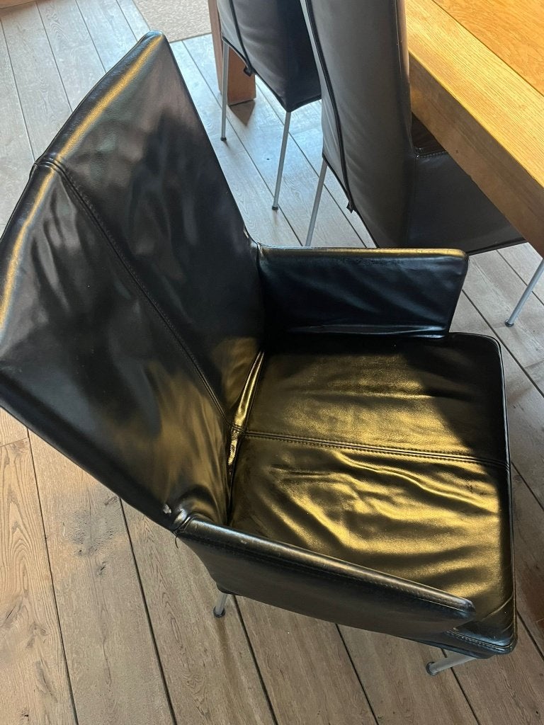 6 echte lere eetkamerstoelen, Ophalen, Gebruikt, Zwart, Leer