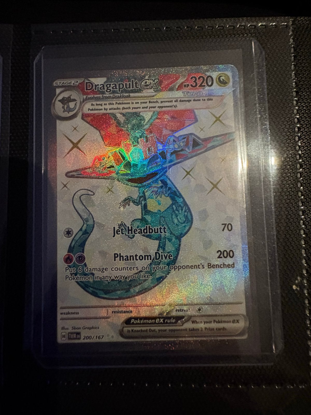 Dragapult ex 200/167 Tera Pokémon Kaart, Ophalen of Verzenden, Zo goed als nieuw, Losse kaart, Foil