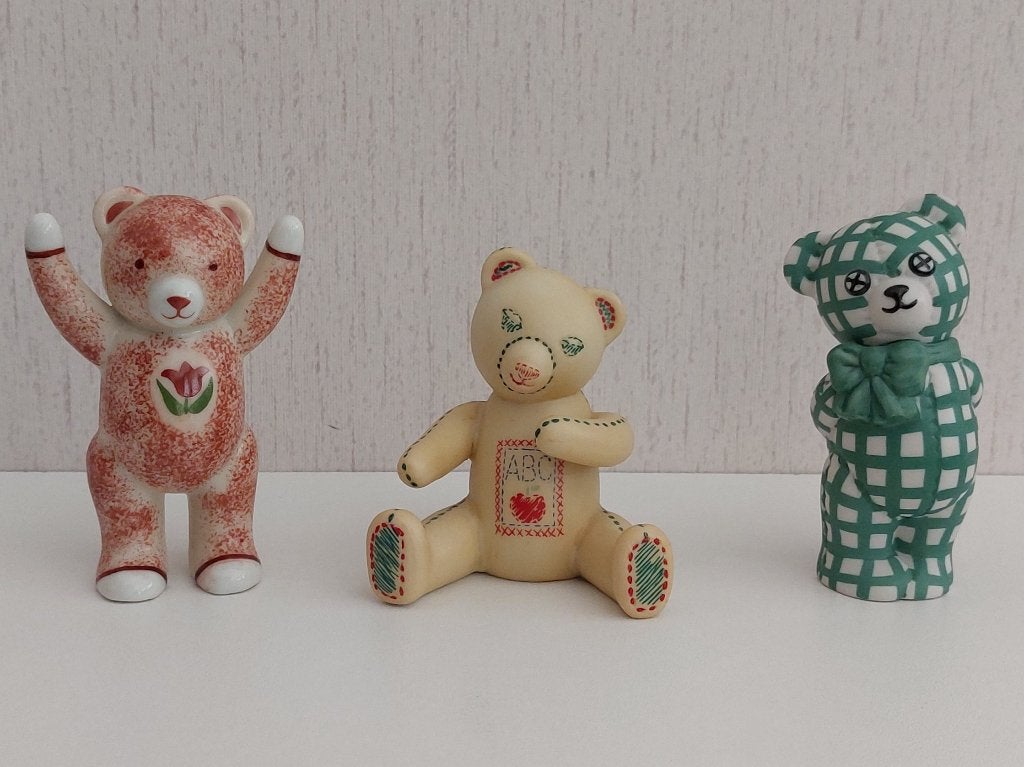 3 Franklin Mint teddy beeldjes Spatterware +Sampler +Gingham, Ophalen of Verzenden, Zo goed als nieuw, Overige typen