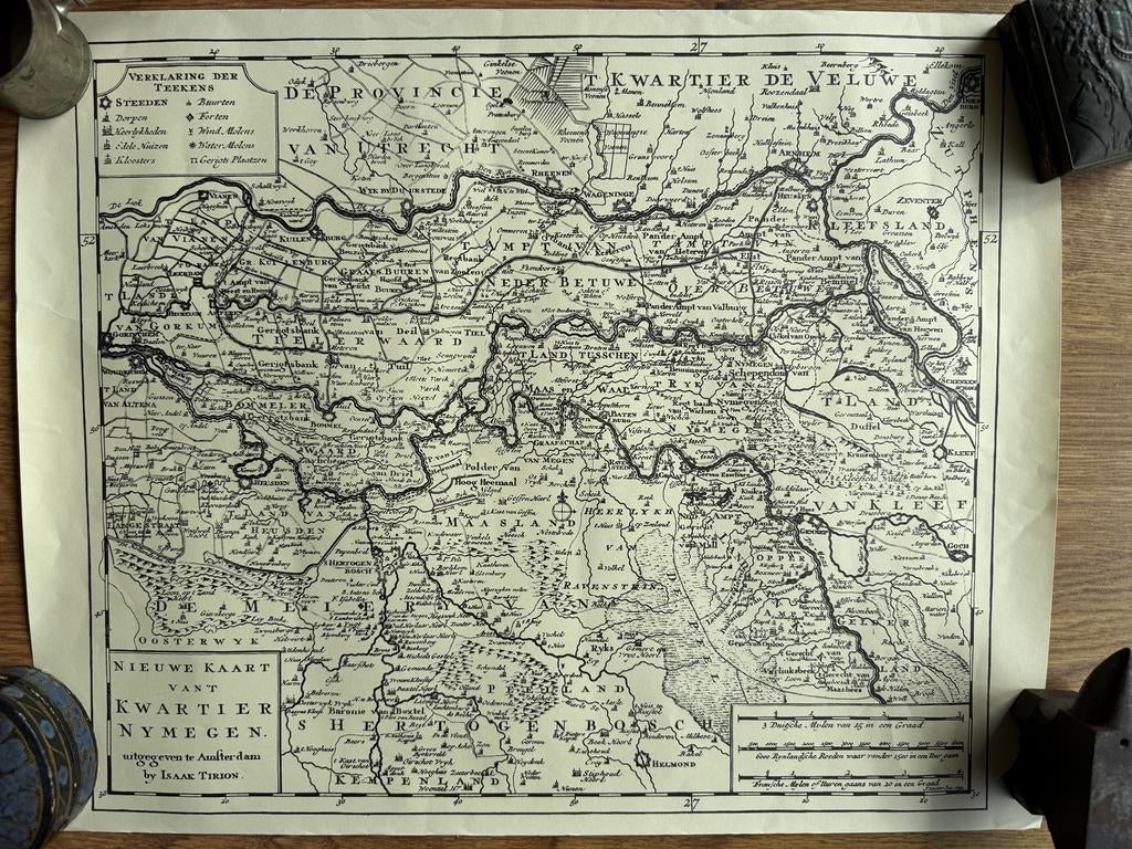 ‘Nieuwe kaart van het kwartier Nijmegen’ - Isaak Tirion, Boeken, Ophalen of Verzenden, 1800 tot 2000, Nederland, Landkaart