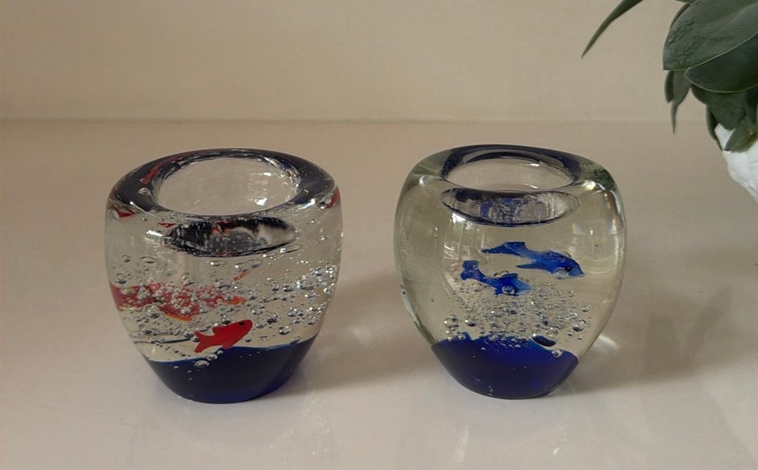 2 Murano stijl aquarium waxinelichthouders, Antiek en Kunst, Antiek | Glas en Kristal, Ophalen of Verzenden