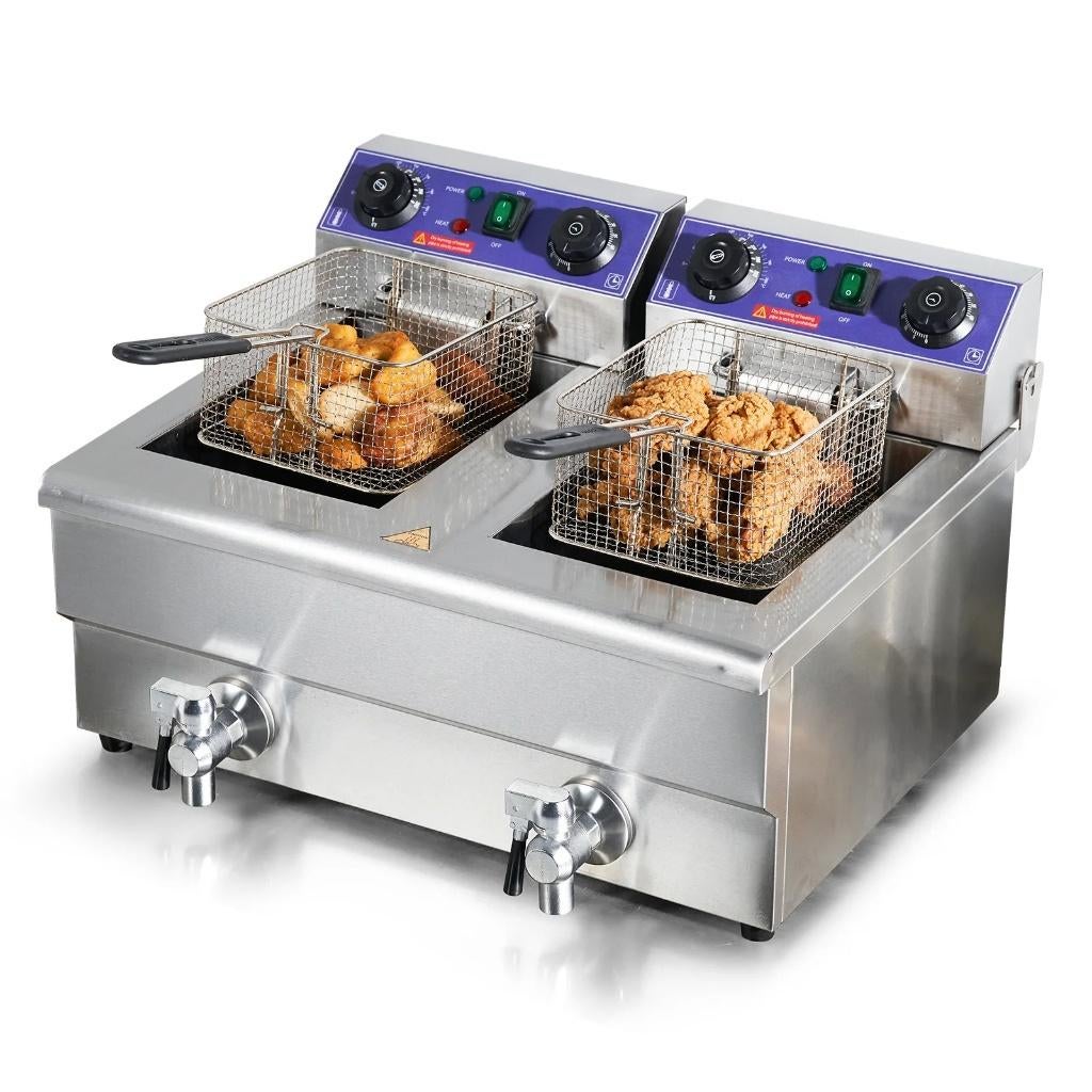 Dubbele Friteuse – 2x12L -2x3000W- Timer & Aftapkraan, 4 liter of meer, Ophalen of Verzenden, Nieuw, Duo-friteuse