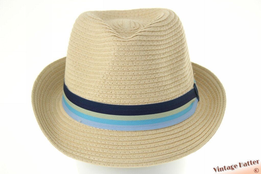 zomer Trilby hoed geel en bruin beige blauwe band stelbaar, Ophalen of Verzenden, Nieuw, One size fits all, Hoed