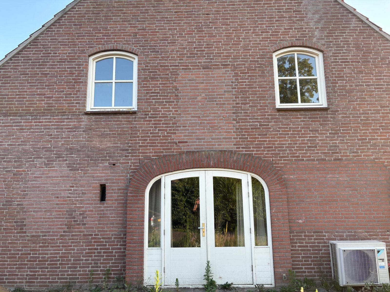 Tuindeur met zijramen en dubbel glas (225x245 cm), Ophalen, Gebruikt, 120 cm of meer, 215 cm of meer